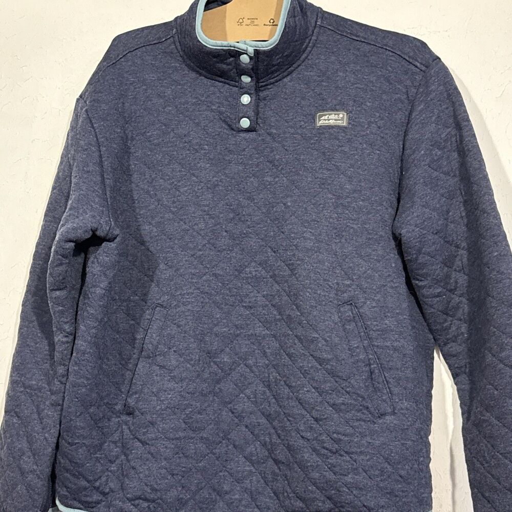Eddie Bauer Womens Quilted Pullover Sweatshirt 1/4 Snap Pockets Size XL